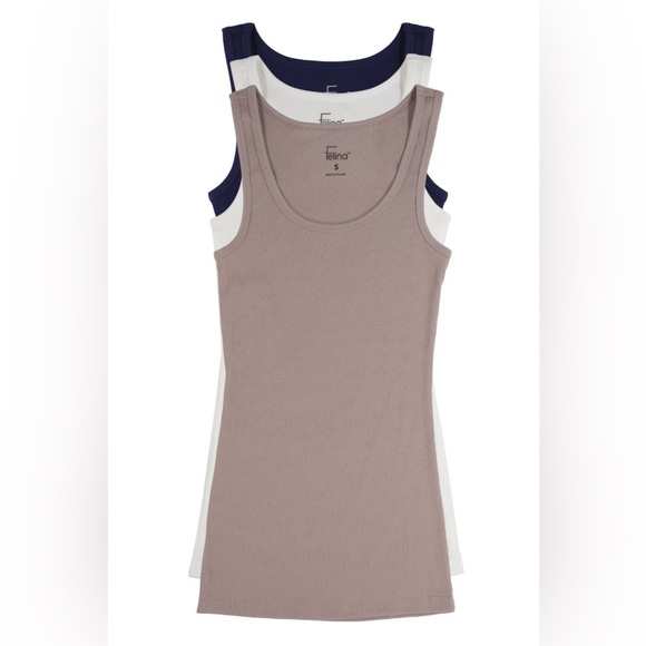 Felina Tops - NWT Felina Cotton Ribbed Tank Top 3-Pack Calm Seas L